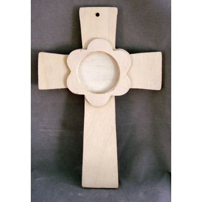 Wood Cross w/Flower Design & Photo Insert, 8 Inch w/Paint Kit -  - PC-4554