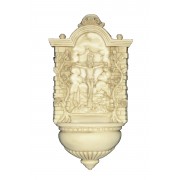 Crucifixion holy water font with roses in antiqued alabaster & resin Crucifixion holy water font with roses in antiqued alabaster & resin