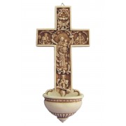 True Church Cross holy water font in antiqued alabaster True Church Cross holy water font in antiqued alabaster