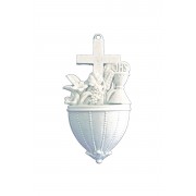 Communion holy water font with lilies in white alabaster & resin Communion holy water font with lilies in white alabaster & resin