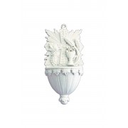 Communion holy water font with grains, wheat, and chalice in white alabaster & resin Communion holy water font with grains, wheat, and chalice in white alabaster & resin