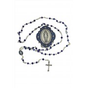 Miraculous Medal blue box and blue glass bead rosary - Rosary Container Miraculous Medal blue box and blue glass bead rosary - Rosary Container