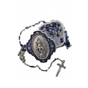 Miraculous Medal blue box and blue glass bead rosary - Rosary Container Miraculous Medal blue box and blue glass bead rosary - Rosary Container