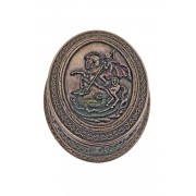 Oval St. George box in lightly hand-painted cold cast bronze - Rosary Container Oval St. George box in lightly hand-painted cold cast bronze - Rosary Container