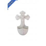 Crucifixion holy water font in white alabaster & resin Crucifixion holy water font in white alabaster & resin