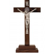 St. Benedict standing Crucifix with a wood cross and pewter style Corpus and a hidden compartment St. Benedict standing Crucifix with a wood cross and pewter style Corpus and a hidden compartment