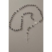 Communion black and multicolored flower beaded rosary with a silver and white communion medal and Crucifix Communion black and multicolored flower beaded rosary with a silver and white communion medal and Crucifix