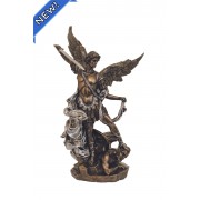 St. Michael in lightly hand-painted cold cast bronze with pewter style trim
