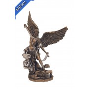 St. Michael in lightly hand-painted cold cast bronze and pewter style trim