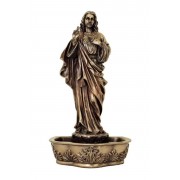 Sacred Heart of Jesus holy water font in lightly hand-painted cold cast bronze Sacred Heart of Jesus holy water font in lightly hand-painted cold cast bronze