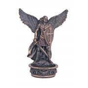 St. Michael holy water font in lightly hand-painted cold cast bronze