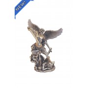 St. Michael in hand-painted pewter style finish with gold trim