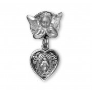 Angel With Wings Pin w/Sterling Silver Small Miraculous Heart - Boxed