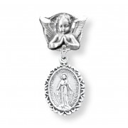 Angel With Wings Pin w/Sterling Silver Oval Miraculous Medal - Boxed