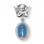 Angel with Wings Pin w/Sterling Silver Blue Enameled Miraculous Medal - Boxed