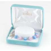 8mm All Sterling Silver Pink & Blue Venetian Rosary Bracelet - Boxed