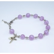 8mm All Sterling Venetian Glass Pink & White Flower Rosary Bracelet w/ Sterling Silver - Boxed