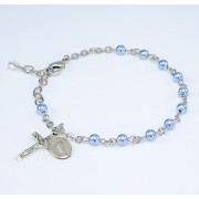 4mm Blue Finest Imitation Pearl Bead Sterling Silver Rosary Bracelet - Boxed