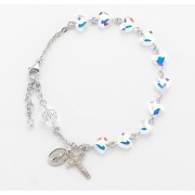 8mm Finest Aurora Crystal Heart Shaped All Sterling Silver Rosary Bracelet - Boxed