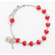 8mm Finest Red Crystal Heart Shaped All Sterling Silver Rosary Bracelet Boxed