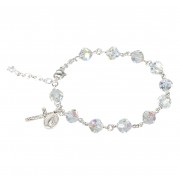 Finest Austrian Crystal Aurora Borealis Round Sphere Sterling Silver Rosary Bracelet