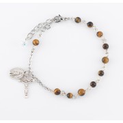4mm Sterling Silver Genuine Tiger Eye Rosary Bracelet Boxed