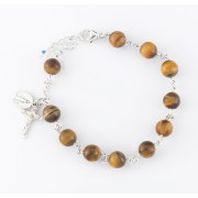 8mm Genuine Tiger Eye Sterling Silver Rosary Bracelet - Boxed