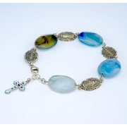 15mm x 20mm Blue Agate Oval & Miraculous Sterling Silver Bracelet - Boxed
