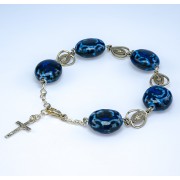 15x18 Sterling Silver Porcelain Blue Oval & Miraculous Rosary Bracelet Sterling Medals - Boxed