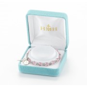 6mm Finest Light Rose Crystal All Sterling Plated Butterfly Rosary Bracelet W/ Sterling Medals - Boxed