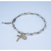 5mm Finest Crystal (AB) Sterling Rosary Bracelet W/ Sterling Medal & Crucfix - Boxed