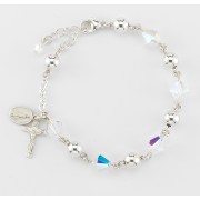 8mm Finest Crystal Bead Bracelet with 7mm Sterling Silver Beads and Sterling Crucifix & Center - Boxed