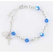 6mm Sterling Silver Rosary Bracelet w/Sterling Silver & Sapphire Finest Crystal Beads - Boxed