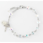 6mm Finest Semi-Flat Crystal (AB) Bead Sterling Rosary Bracelet Boxed