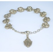 Rose Bud Beads with Saint Images Sterling Silver Bracelet 10mm