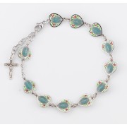 Sterling Silver Blue Enameled Heart w/Flowers Bracelet - Boxed
