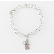 6-1/2" Extra Heavy Solid Sterling Silver Link Bracelet w/Pink Angel Charm - Boxed 6-1/2" Extra Heavy Solid Sterling Silver Link Bracelet w/Pink Angel Charm - Boxed