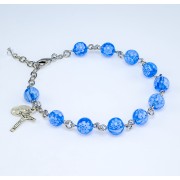 8mm Venetian Glass Blue & White Flower Rosary Bracelet w/ Sterling Medals - Boxed