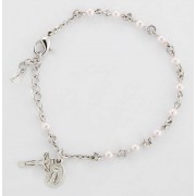 4mm Pink Finest Imitation Pearl Beads. Sterling Silver Miraculous Medal and Sterling Silver Crucifix