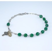Emerald Green Oval Crystal Sterling Silver Rosary Bracelet 6mm