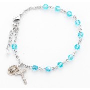 5mm Aqua Faceted Crystal Bead Rosary Bracelet w/Sterling Miraculous Medal &Sterling Crucfix - Boxed