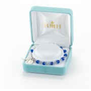 5mm Caribbean Blue Faceted Crystal Bead Rosary Bracelet w/ Sterling Miraculous Medal and Sterling Crucifix - Boxed