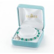 5mm Emerald Faceted Crystal Bead Rosary Bracelet w/ Sterling Miraculous Medal and Sterling Crucifix - Boxed