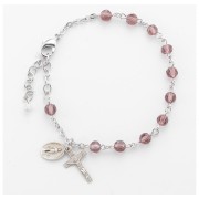 5mm Light Amethyst Crystal Bead Rosary Bracelet w/Sterling Miraculous Medal &Sterling Crucfix - Boxed 5mm Light Amethyst Crystal Bead Rosary Bracelet w/Sterling Miraculous Medal &Sterling Crucfix - Boxed