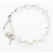 8mm Crystal Butterfly Rosary Bracelet with a Sterling Silver Crucifx, Miraculous Medal with Rhodium Plated Brass Findings - Boxed
