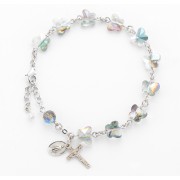 Vitreal Butterfly Rosary Bracelet with a Sterling Silver Crucifx, Miraculous Medal with Rhodium - Boxed