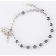 4mm Hematite Rosary Bracelet w/Sterling Medals - Boxed