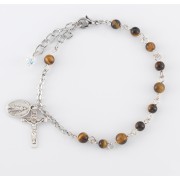 4mm Tiger Eye Rosary Bracelet w/Sterling Medals - Boxed