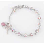 6mm Murano Venetian Glass Crystal Flower Rhodium Rosary Bracelet Boxed