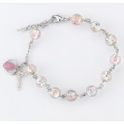 8mm Murano Venetian Glass Crystal Flower Rosary Bracelet w/Sterling Medals - Boxed